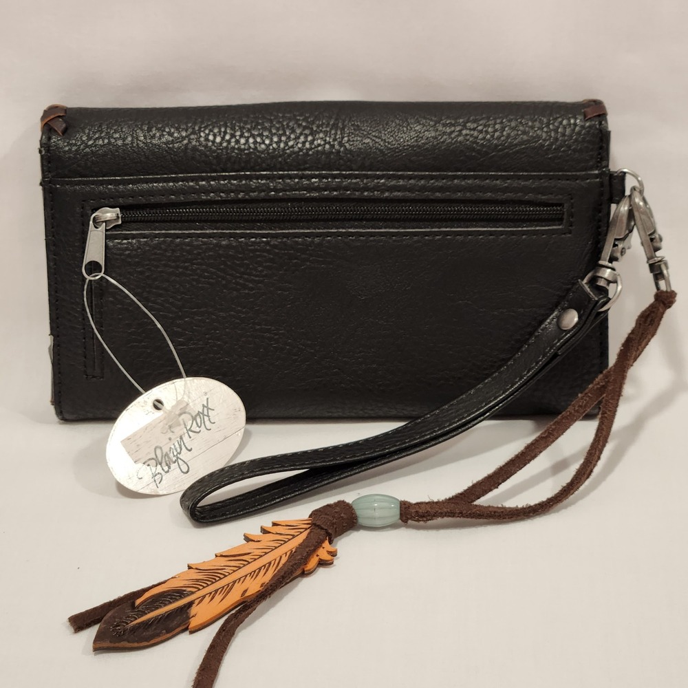 Blazin Roxx Black Textured Faux Leather Western Clutch Wallet Feather Tassel